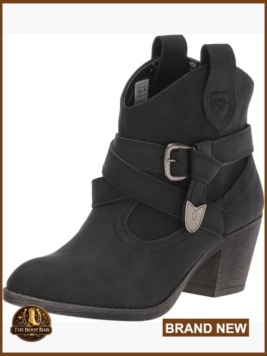 Shoes - Faux Leather Ankle Booties with Block Heel & Pull Tabs